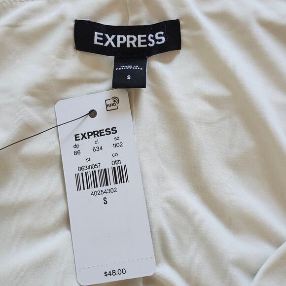 Express Ivory Ruched Puff-Sleeve Top with Peplum Size Small - Picture 3 of 10